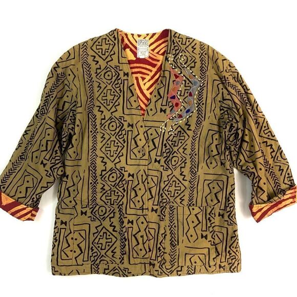 ARTISAN Cotton Reversible Block Print Jacket - Picture 3 of 11